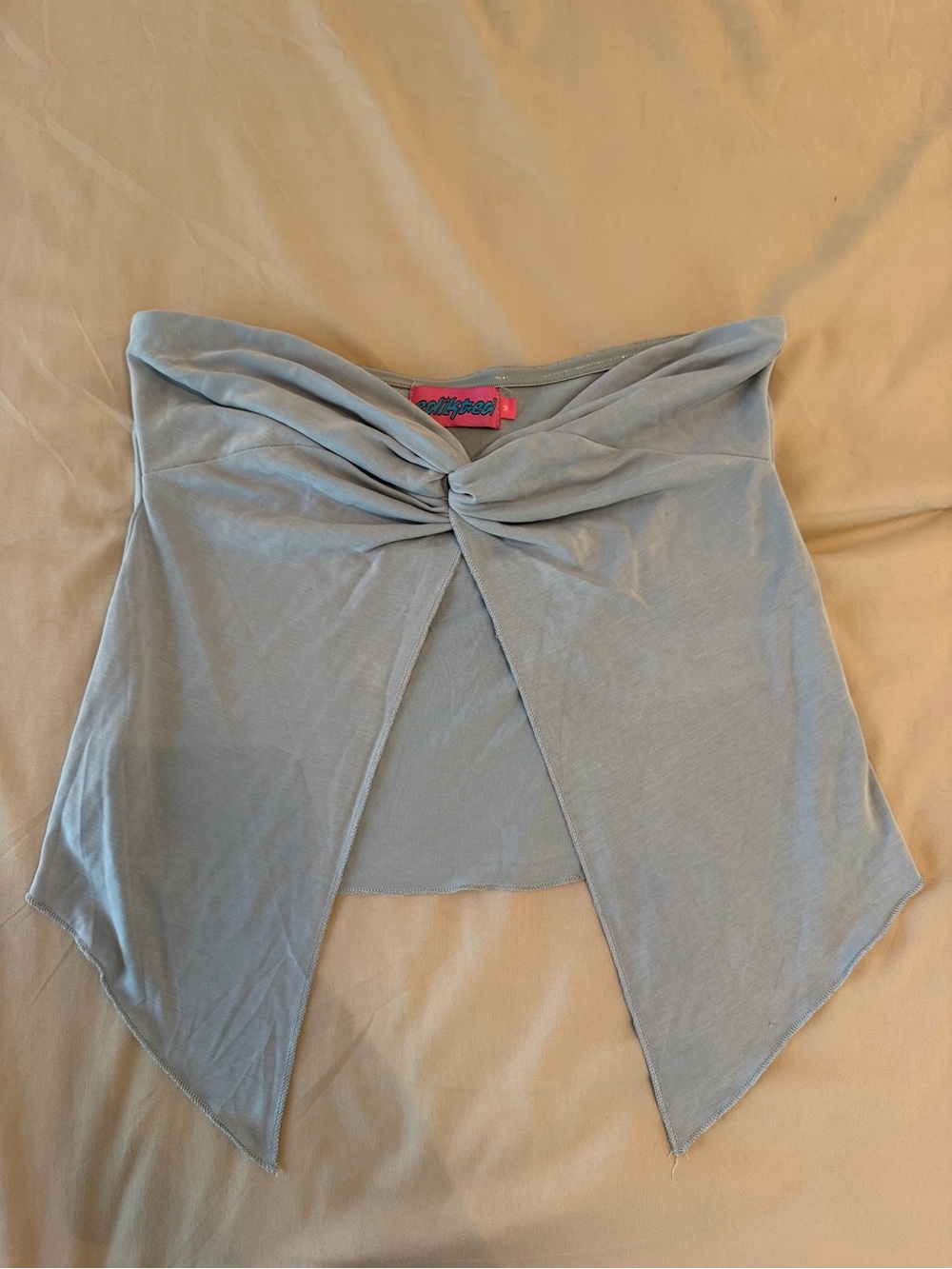 Edikted Light Blue Draped Top with Pink Logo Tag